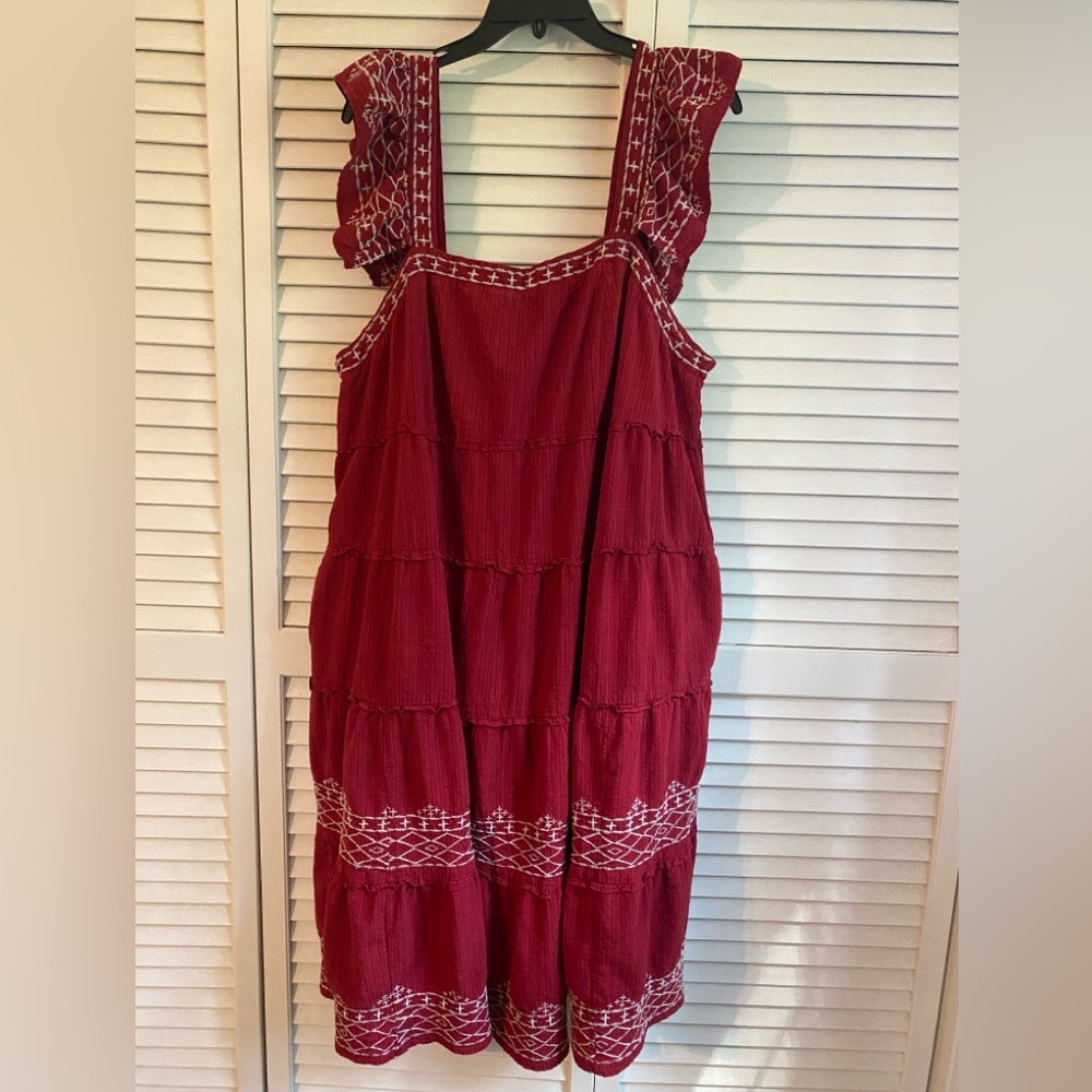 Knox Rose Red Tiered Embroidered Sundress